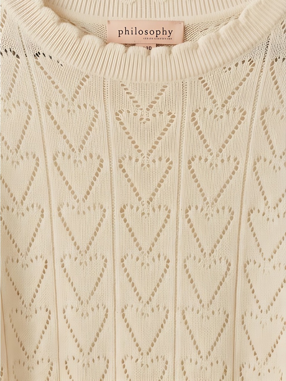 Philosophy Cream Openwork Knit Short-Sleeve Sweater